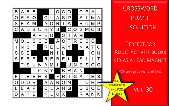 Evaluating Crossword Puzzle Page with Solutions V30 for Adult Activity Books and Lead Magnets