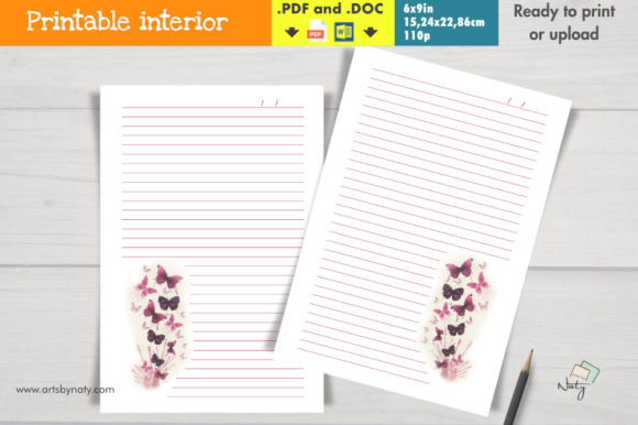 Pink Butterflies Lined Printable Journal